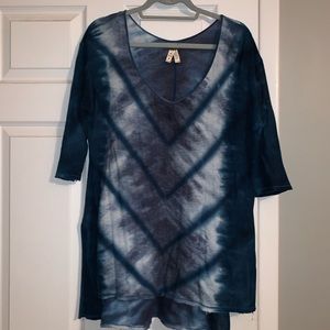 Free People Blue Tie Dye 3/4 Sleeve Top